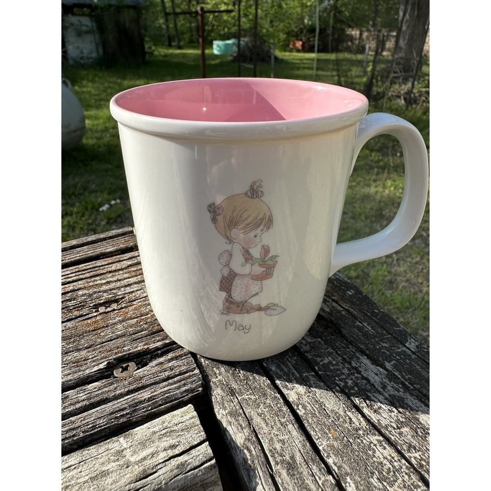 Precious Moments May Coffee Mug Ceramic White Pink Vintage 1987 Children Theme